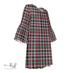 Scottish Borthwick Ancient Tartan Womens Stacked Ruffle Sleeve Tartan Dress