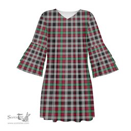 Scottish Borthwick Ancient Tartan Womens Stacked Ruffle Sleeve Tartan Dress
