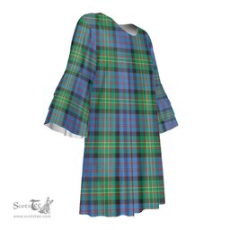 Scottish Bowie Ancient Tartan Womens Stacked Ruffle Sleeve Tartan Dress