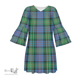 Scottish Bowie Ancient Tartan Womens Stacked Ruffle Sleeve Tartan Dress