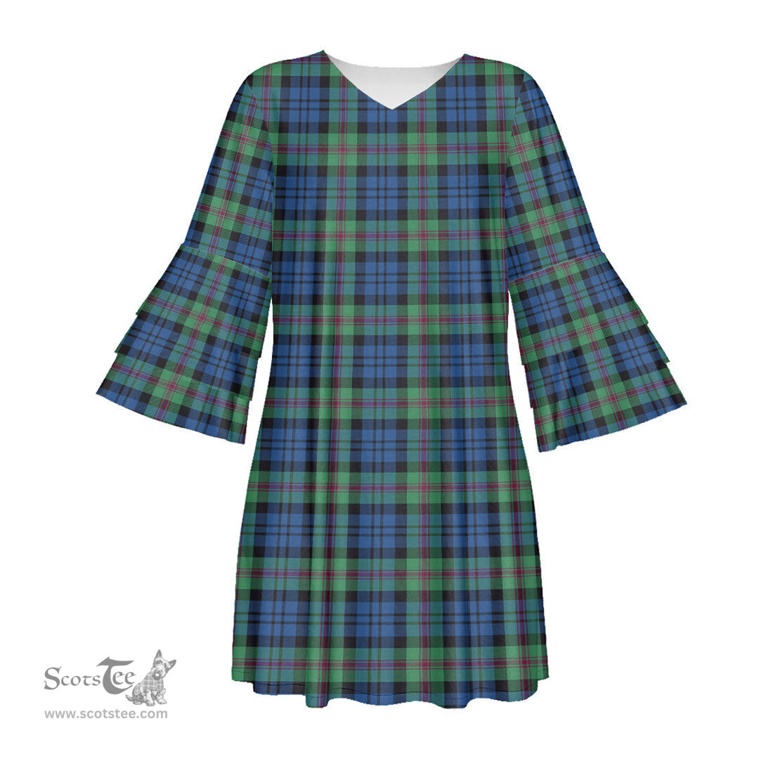 Scottish Baird Ancient Tartan Womens Stacked Ruffle Sleeve Tartan Dress