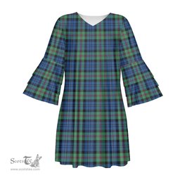 Scottish Baird Ancient Tartan Womens Stacked Ruffle Sleeve Tartan Dress