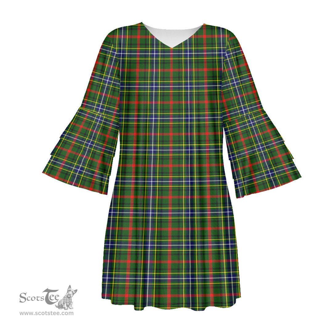 Scottish Bisset Tartan Womens Stacked Ruffle Sleeve Tartan Dress
