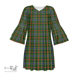 Scottish Bisset Tartan Womens Stacked Ruffle Sleeve Tartan Dress