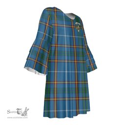 Scottish Bain Clan Tartan Crest Womens Stacked Ruffle Sleeve Tartan Dress