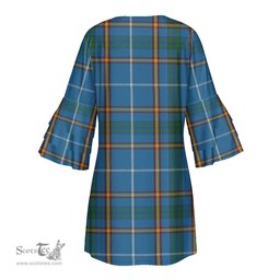 Scottish Bain Clan Tartan Crest Womens Stacked Ruffle Sleeve Tartan Dress
