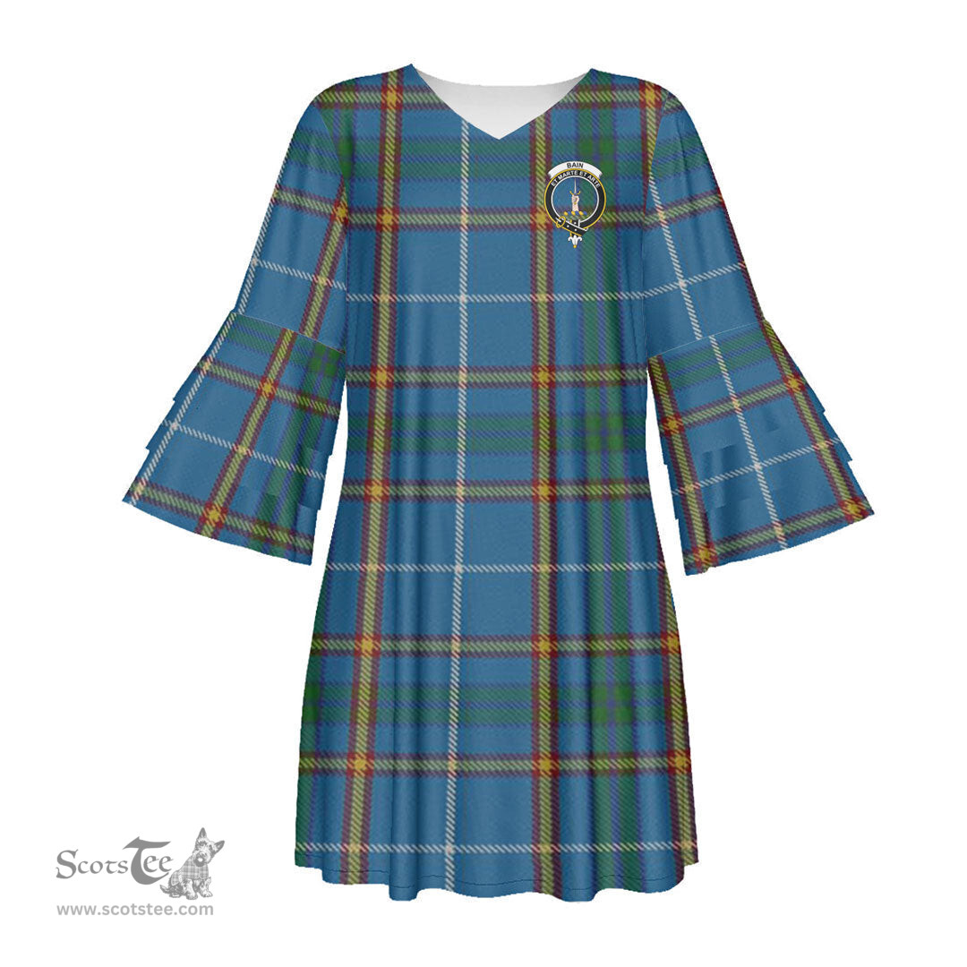 Scottish Bain Clan Tartan Crest Womens Stacked Ruffle Sleeve Tartan Dress