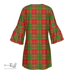 Scottish Burnett Ancient Tartan Womens Stacked Ruffle Sleeve Tartan Dress
