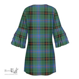 Scottish Davidson Ancient Tartan Womens Stacked Ruffle Sleeve Tartan Dress