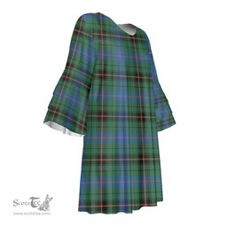 Scottish Davidson Ancient Tartan Womens Stacked Ruffle Sleeve Tartan Dress