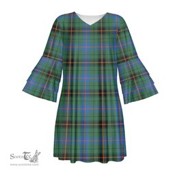 Scottish Davidson Ancient Tartan Womens Stacked Ruffle Sleeve Tartan Dress
