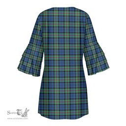 Scottish Baird Ancient Clan Tartan Crest Womens Stacked Ruffle Sleeve Tartan Dress