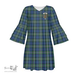 Scottish Baird Ancient Clan Tartan Crest Womens Stacked Ruffle Sleeve Tartan Dress