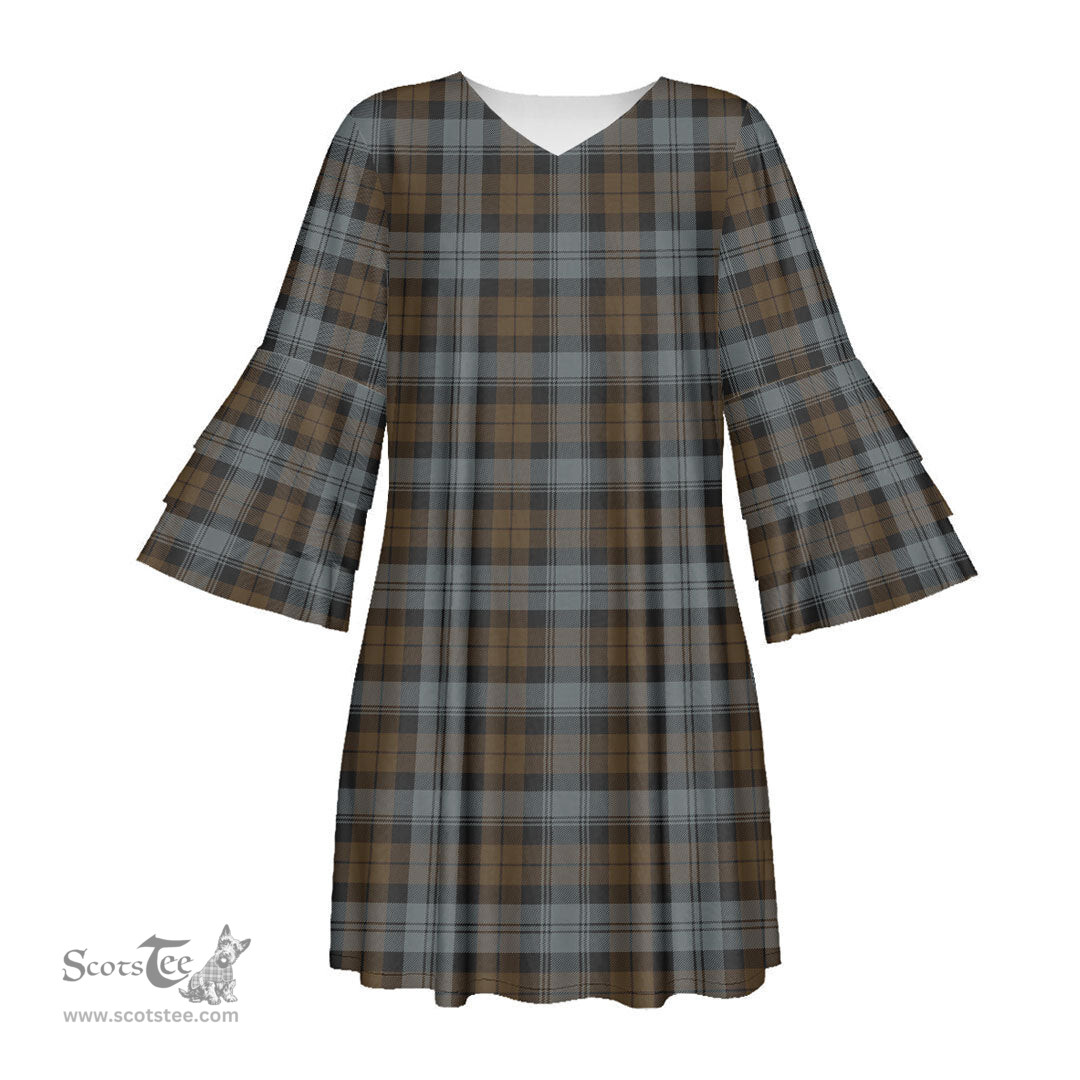 Scottish BlackWatch Weathered Tartan Womens Stacked Ruffle Sleeve Tartan Dress