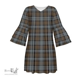 Scottish BlackWatch Weathered Tartan Womens Stacked Ruffle Sleeve Tartan Dress