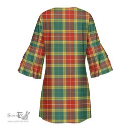 Scottish Buchanan Old Sett Tartan Womens Stacked Ruffle Sleeve Tartan Dress