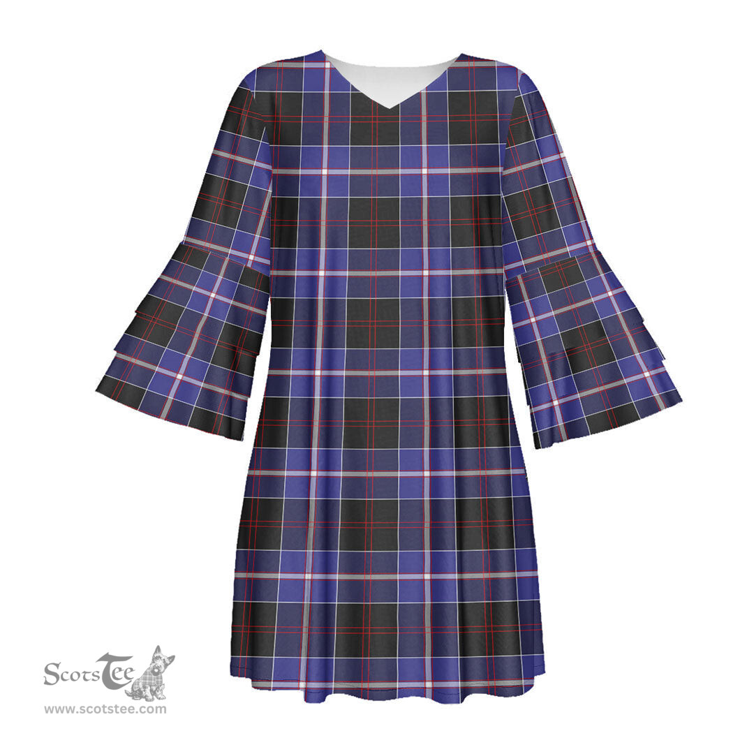Scottish Dunlop Modern Tartan Womens Stacked Ruffle Sleeve Tartan Dress