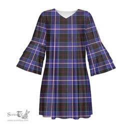 Scottish Dunlop Modern Tartan Womens Stacked Ruffle Sleeve Tartan Dress