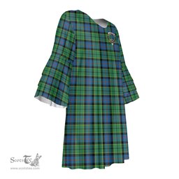 Scottish Forsyth Ancient Clan Tartan Crest Womens Stacked Ruffle Sleeve Tartan Dress