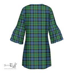 Scottish Forsyth Ancient Clan Tartan Crest Womens Stacked Ruffle Sleeve Tartan Dress