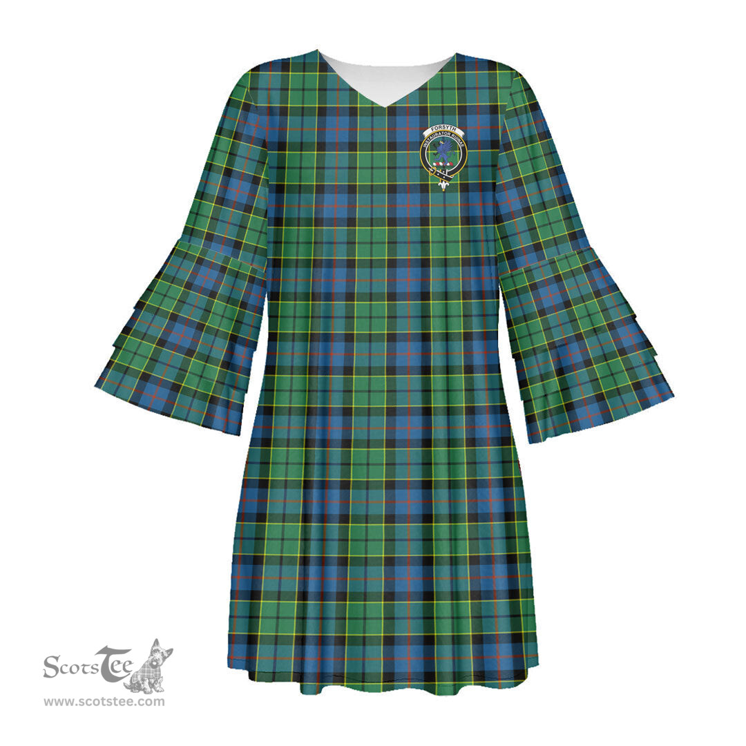 Scottish Forsyth Ancient Clan Tartan Crest Womens Stacked Ruffle Sleeve Tartan Dress