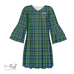 Scottish Forsyth Ancient Clan Tartan Crest Womens Stacked Ruffle Sleeve Tartan Dress