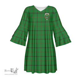 Scottish Don _Tribe of Mar Clan Tartan Crest Womens Stacked Ruffle Sleeve Tartan Dress