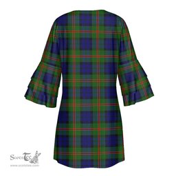Scottish Dundas Modern 02 Tartan Womens Stacked Ruffle Sleeve Tartan Dress