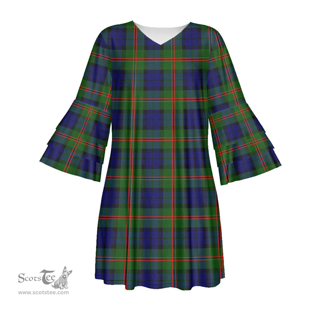 Scottish Dundas Modern 02 Tartan Womens Stacked Ruffle Sleeve Tartan Dress