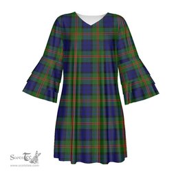 Scottish Dundas Modern 02 Tartan Womens Stacked Ruffle Sleeve Tartan Dress