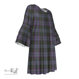Scottish Clergy Green Tartan Womens Stacked Ruffle Sleeve Tartan Dress