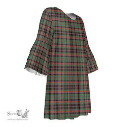 Scottish Cumming Hunting Ancient Tartan Womens Stacked Ruffle Sleeve Tartan Dress