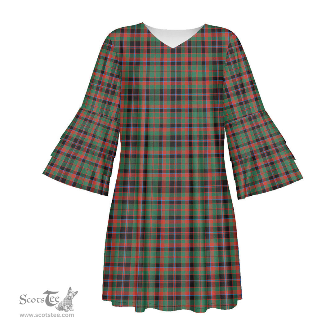 Scottish Cumming Hunting Ancient Tartan Womens Stacked Ruffle Sleeve Tartan Dress