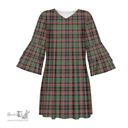 Scottish Cumming Hunting Ancient Tartan Womens Stacked Ruffle Sleeve Tartan Dress