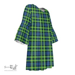 Scottish Campbell of Breadalbane Ancient Tartan Womens Stacked Ruffle Sleeve Tartan Dress