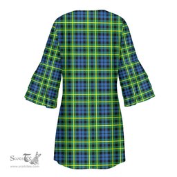 Scottish Campbell of Breadalbane Ancient Tartan Womens Stacked Ruffle Sleeve Tartan Dress