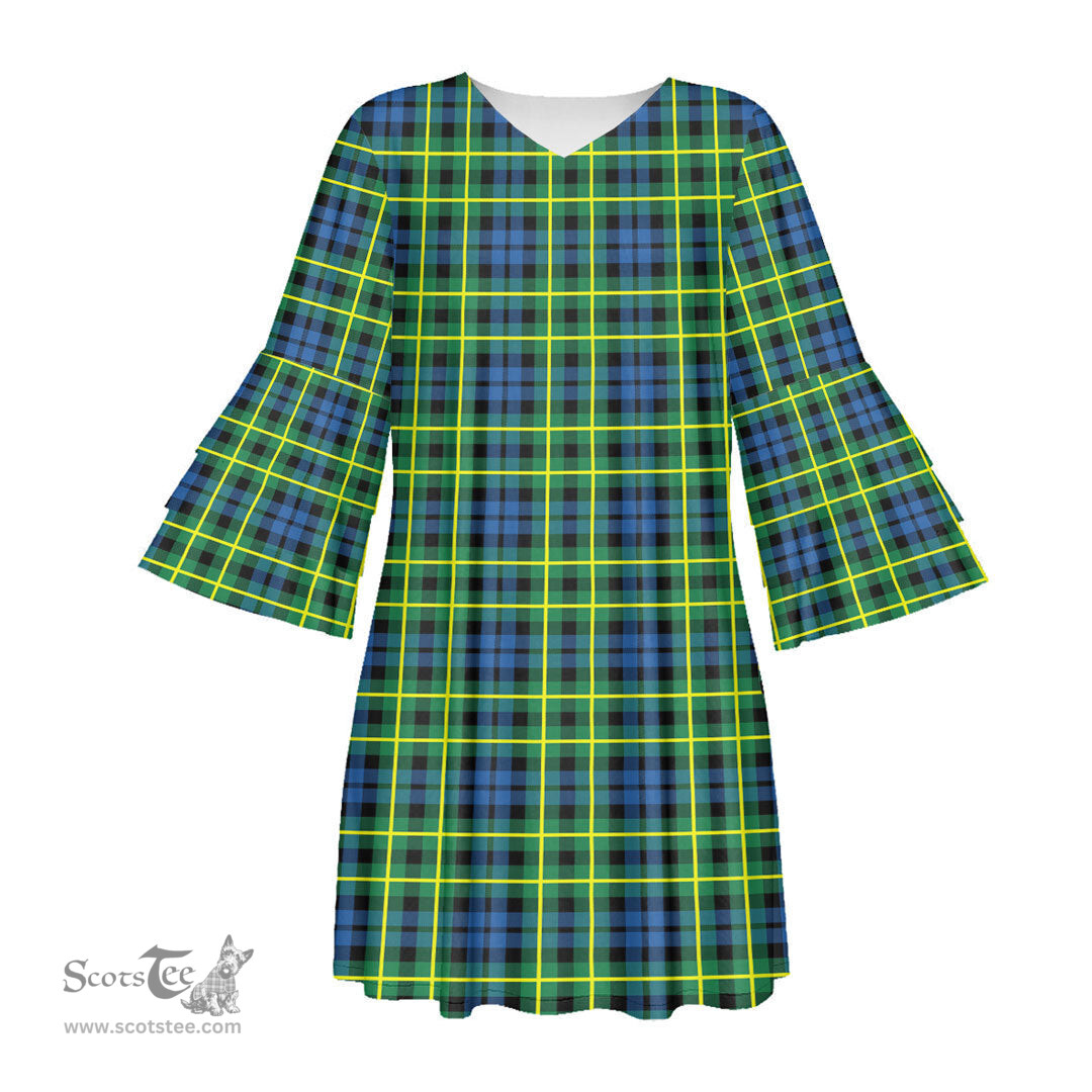 Scottish Campbell of Breadalbane Ancient Tartan Womens Stacked Ruffle Sleeve Tartan Dress