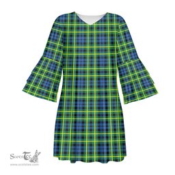 Scottish Campbell of Breadalbane Ancient Tartan Womens Stacked Ruffle Sleeve Tartan Dress