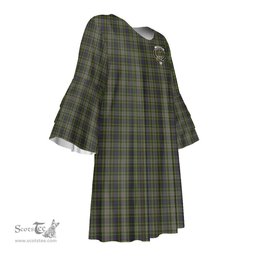 Scottish Davidson Tulloch Dress Clan Tartan Crest Womens Stacked Ruffle Sleeve Tartan Dress