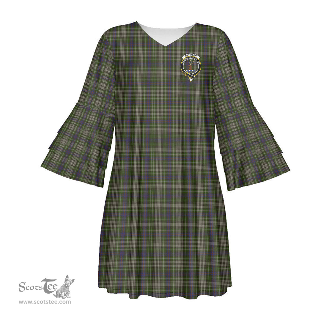 Scottish Davidson Tulloch Dress Clan Tartan Crest Womens Stacked Ruffle Sleeve Tartan Dress