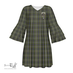 Scottish Davidson Tulloch Dress Clan Tartan Crest Womens Stacked Ruffle Sleeve Tartan Dress