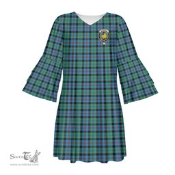 Scottish Campbell of Cawdor Ancient Clan Tartan Crest Womens Stacked Ruffle Sleeve Tartan Dress