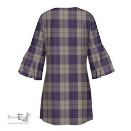 Scottish Cunningham Dress Blue Dancers Tartan Womens Stacked Ruffle Sleeve Tartan Dress