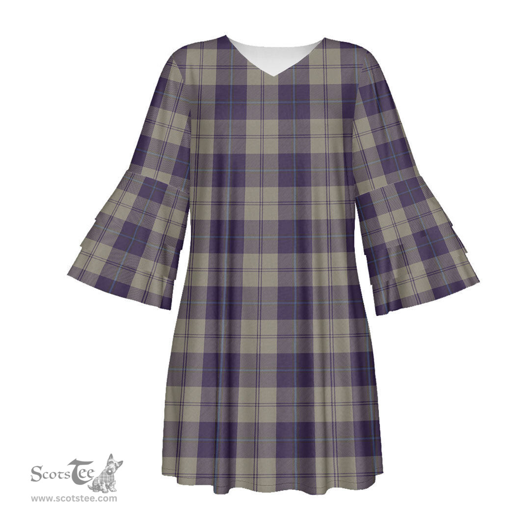 Scottish Cunningham Dress Blue Dancers Tartan Womens Stacked Ruffle Sleeve Tartan Dress