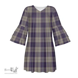 Scottish Cunningham Dress Blue Dancers Tartan Womens Stacked Ruffle Sleeve Tartan Dress
