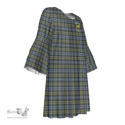 Scottish Campbell Faded Clan Tartan Crest Womens Stacked Ruffle Sleeve Tartan Dress