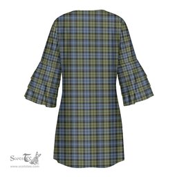 Scottish Campbell Faded Clan Tartan Crest Womens Stacked Ruffle Sleeve Tartan Dress