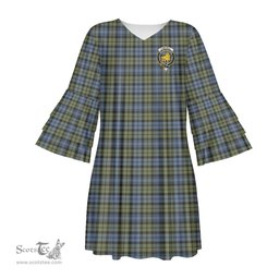 Scottish Campbell Faded Clan Tartan Crest Womens Stacked Ruffle Sleeve Tartan Dress