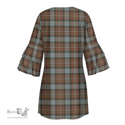 Scottish Fergusson Weathered Tartan Womens Stacked Ruffle Sleeve Tartan Dress