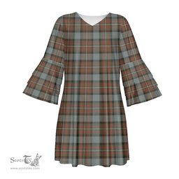 Scottish Fergusson Weathered Tartan Womens Stacked Ruffle Sleeve Tartan Dress